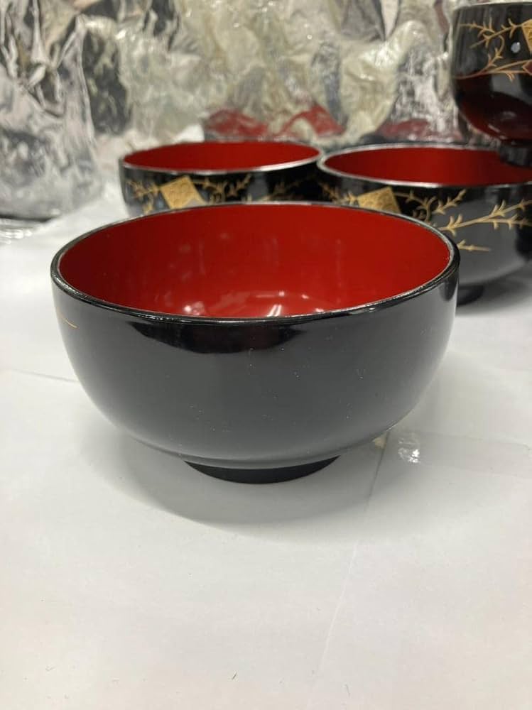 Amazon.co.jp: 会津塗 お汁椀 5客セット 特選漆器 溜色紙柳布袋